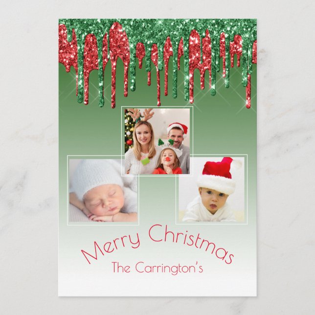 God jul Photo Glitter Drip tre Bilder (Framsida)