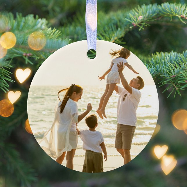 God jul Photo Guld Script Calligraphy Julgransprydnad Keramik (Simple photo holiday Christmas tree ornament.)