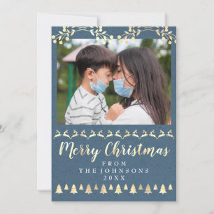 God jul Photo Guld Smoky Blue Kraft Modern Julkort