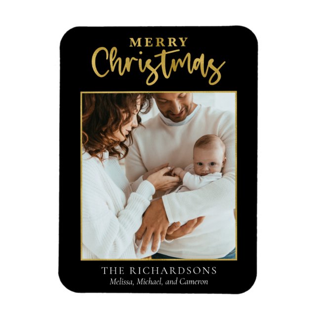 God jul Photo Helgdag Gold Foil-skript Magnet (Vertikal)