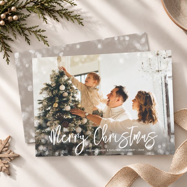 God jul Photo Julkort (Merry Christmas photo holiday card with a blurred light border, PRINTED and/or INSTANT DOWNLOAD)