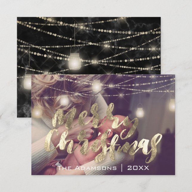 God jul Photo Ljus Marble Guld Anpassningsbar Inbjudningar (Fram/baksida)