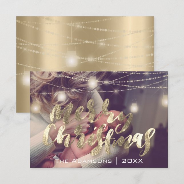 God jul Photo Ljus Strings Guld Anpassningsbar Inbjudningar (Fram/baksida)