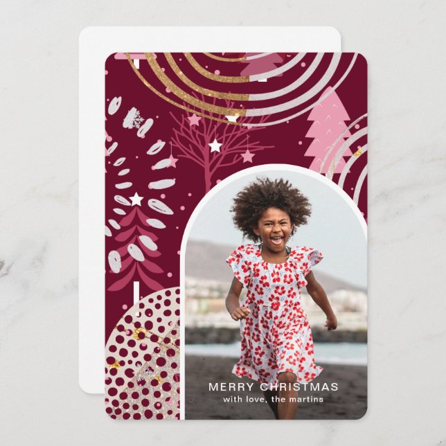 God jul Photo med Message Rosa Julkort (Fram/baksida)