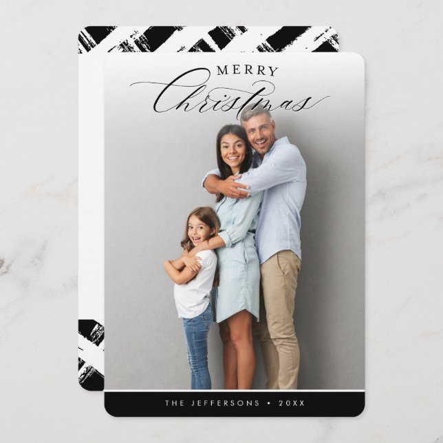 GOD JUL PHOTO modern calligraphy black Julkort (Fram/baksida)