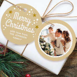 God jul Photo Namn Simple Guld Round Gift Gåvor Etiketter