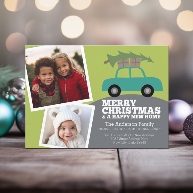 God jul Photo New Home Adress Flytta Julkort (Holiday Moving Card with 2 Photos)
