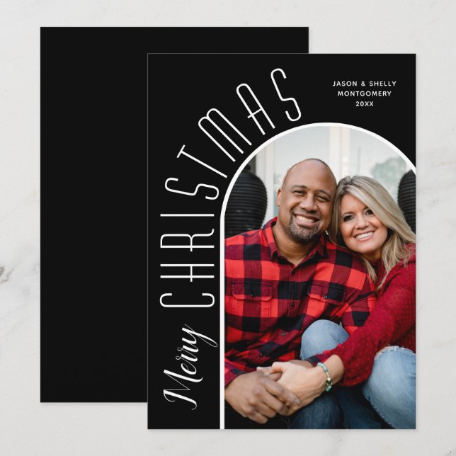 God jul Photo on Black Julkort (Fram/baksida)