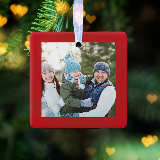 God jul Photo Red-skript enkelt Julgransprydnad Keramik (A Merry Christmas red photo ornament template. )