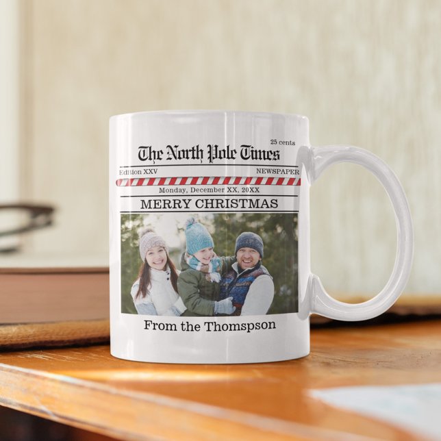 God jul Photo Typography Newspaper Kaffemugg (Merry Christmas holiday photo mug.)