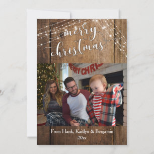 God jul Photo w/ Rustic Wood & Ljus Julkort