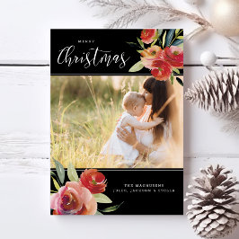 God jul Photos Red Watercolor Blommigt Black Julkort