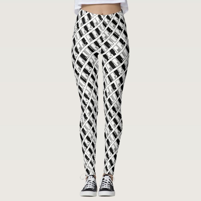 God jul Piano Nycklar Typography Black White Leggings (Framsida)