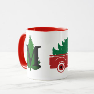 God jul pickup och trädmonogram mugg