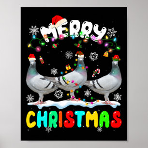 God jul Pigeon Älskare Santa Hat Julafton Ljus Poster