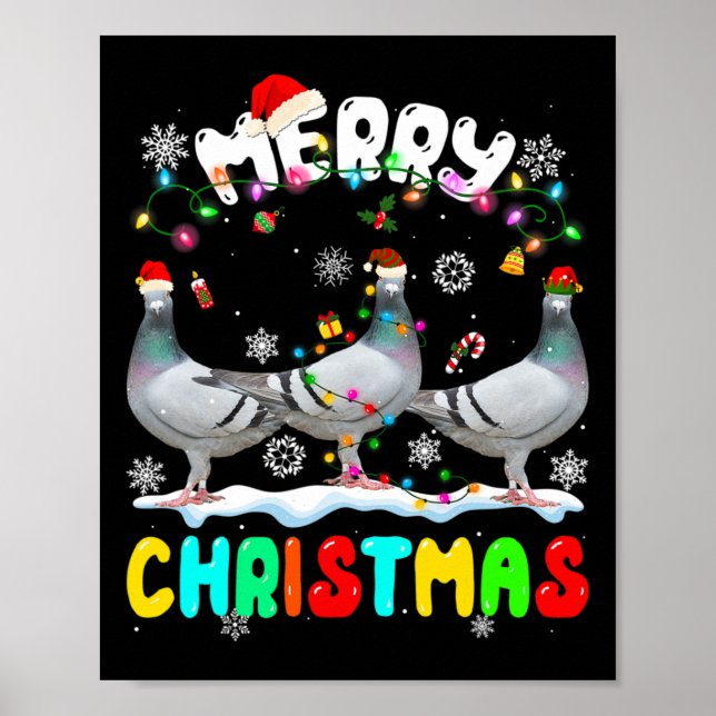 God jul Pigeon Älskare Santa Hat Julafton Ljus Poster (Framsidan)