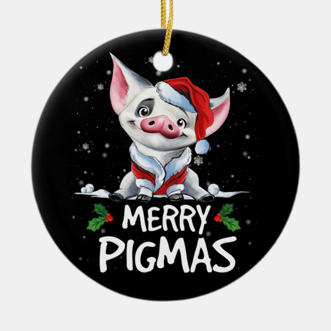 God jul Pigmas Funny Julafton Pajama Julgransprydnad Keramik (Framsidan)