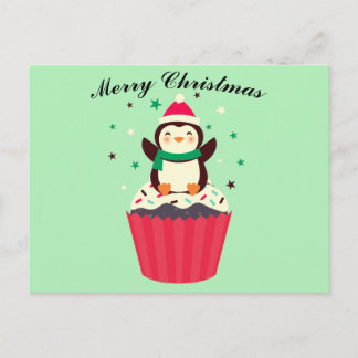 God Jul Pingvin Cupcake Postkort Vykort