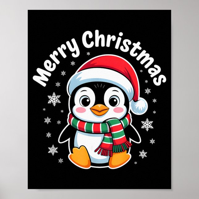 God Jul Pingvin Söt Tomtehatt Vinter Heli Poster (Framsidan)