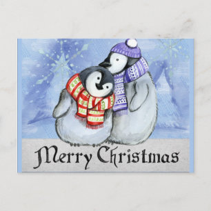 God jul, pingvinillustration vykort