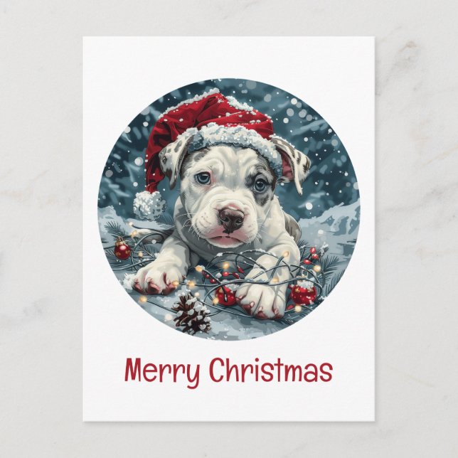 God jul Pit Bull Santa Puppy Helg Vykort (Framsida)