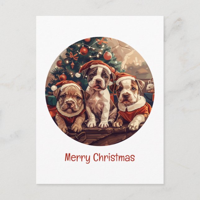 God Jul Pit Bull Valp Hundar Helg Vykort (Framsida)
