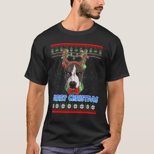 God jul Pitbull Hund Santa Ugly Julafton Sweate T Shirt (Framsida)