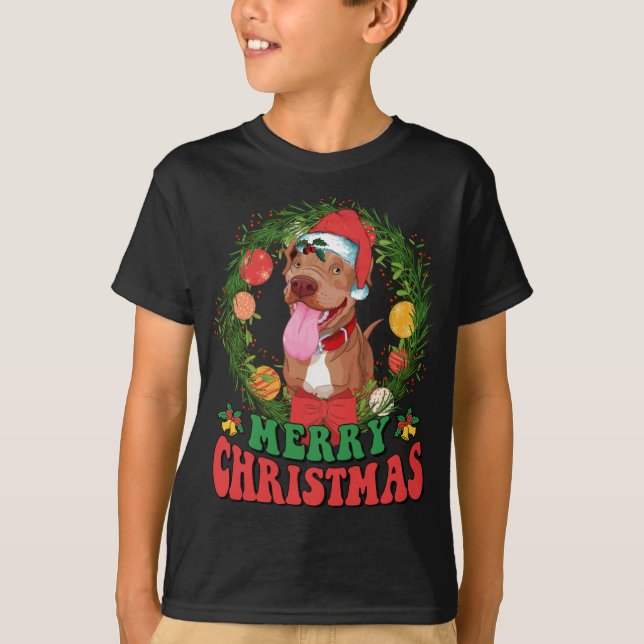 God jul Pitbull Santa Hundälskares Ugly Swea T Shirt (Framsida)
