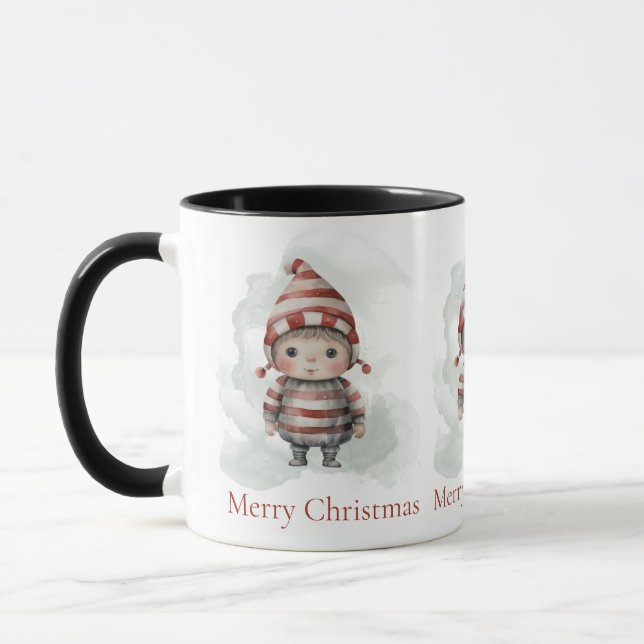 God jul Pixie red white Watercolor Elf Mugg (Vänster)