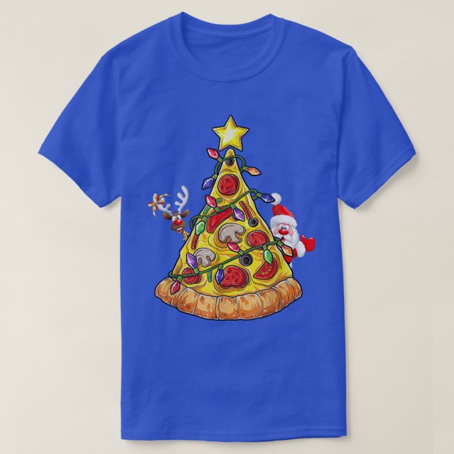 God jul Pizza Träd Santa Reindeer Julafton Lig T Shirt (Design framsida)