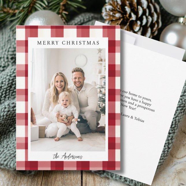God jul! Plai mönster, foto Julkort (Merry Christmas! Plaid Pattern Photo Holiday Card)