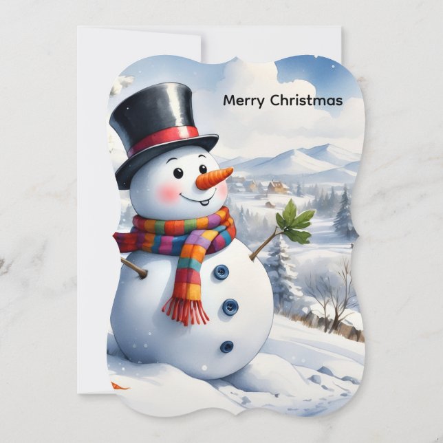 God Jul Platt Julkort Snöman Kort (Baksida)