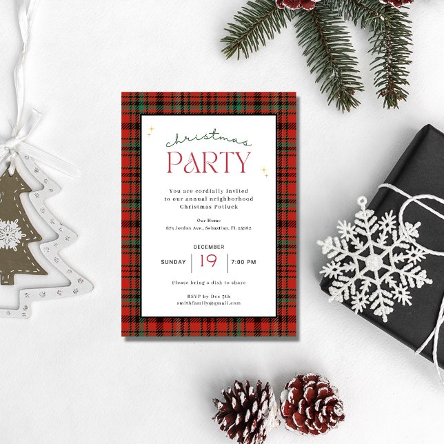 God jul Play Julfest Inbjudningar (Merry Christmas Plaid Holiday Party Invitation)