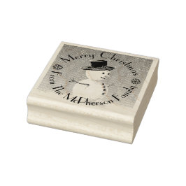 God jul, plus din familj namn, snögubbe stämpel