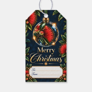 God Jul Pōhutukawa Blommig Röd Prydnad Presentetikett