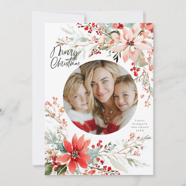God jul Poinsettia Blomma Högtid Julkort (Framsida)