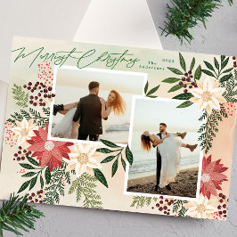God jul Poinsettia Botanical Photo Collage Julkort