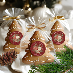God Jul Poinsettia Burgunder Runt Klistermärke
