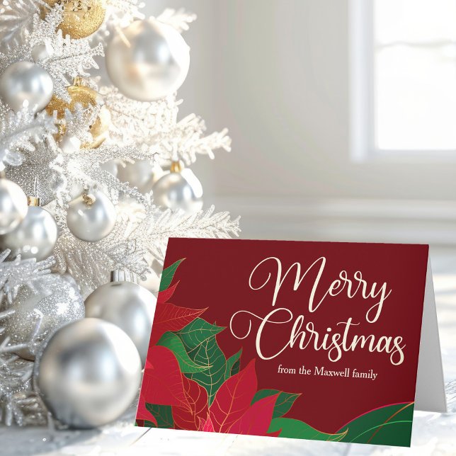 God jul Poinsettia Elegant Red Customized Kort (Skapare uppladdad)