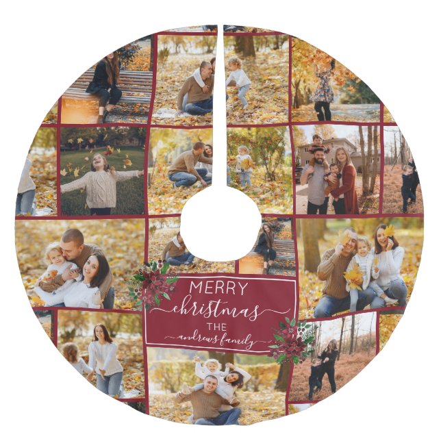 God jul Poinsettia Family Photo Collage Julgransmatta Borstad Polyester (Framsidan)