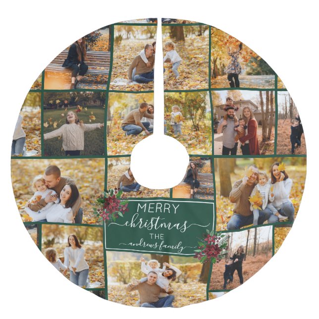 God jul Poinsettia Family Photo Collage Julgransmatta Borstad Polyester (Framsidan)