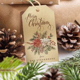 God jul Poinsettia Faux Guld Helgdag Presentetikett