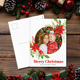 God jul Poinsettia Festive Family Photo Helg Vykort