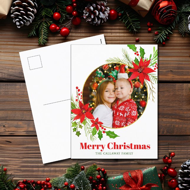 God jul Poinsettia Festive Family Photo Helg Vykort (Skapare uppladdad)