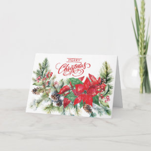 God Jul - Poinsettia, Grenar, Bär Kort