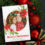 God jul Poinsettia Kids Photo Magnet Card<br><div class="desc">En vacker röd poinsettia-blommigt med holly löv omger ditt kvadratfoto från familjen över God jul. Ljusa och glada barn fotograferar magnetkort för helgdag med söt blommor och löv.</div>