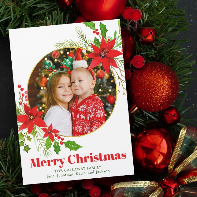 God jul Poinsettia Kids Photo Magnet Card (Skapare uppladdad)