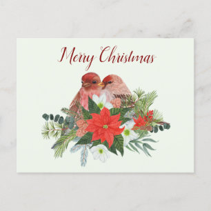 God jul Poinsettia och två röda fåglar Helg Vykort