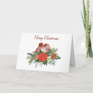 God jul Poinsettia och två röda fåglar Kort
