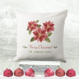 God jul Poinsettia Pine Typography Kudde